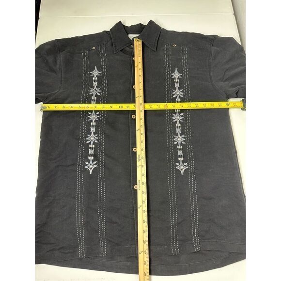 Modern Images Men's Hawaiian Shirt Black Embroidered Short Sleeve Buttoned Sz L - Picture 4 of 10